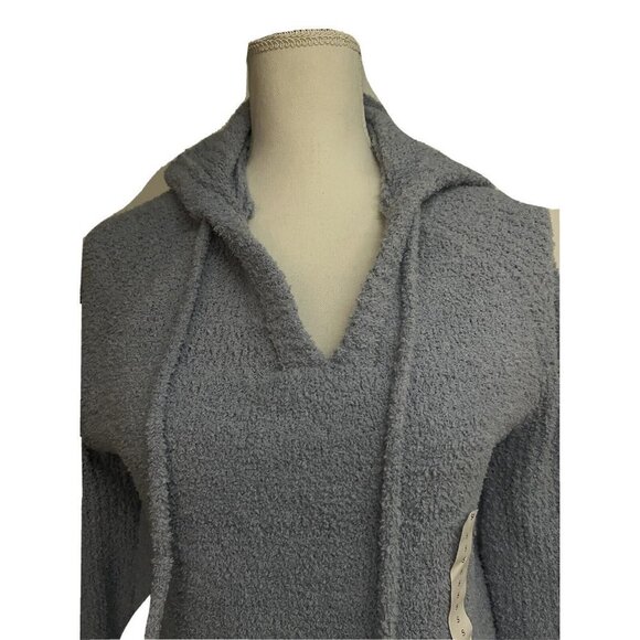 SO Womens Blue Pullover Crop V-Neck Hoodie Chunky Sweater Small Stretch New - Picture 5 of 9